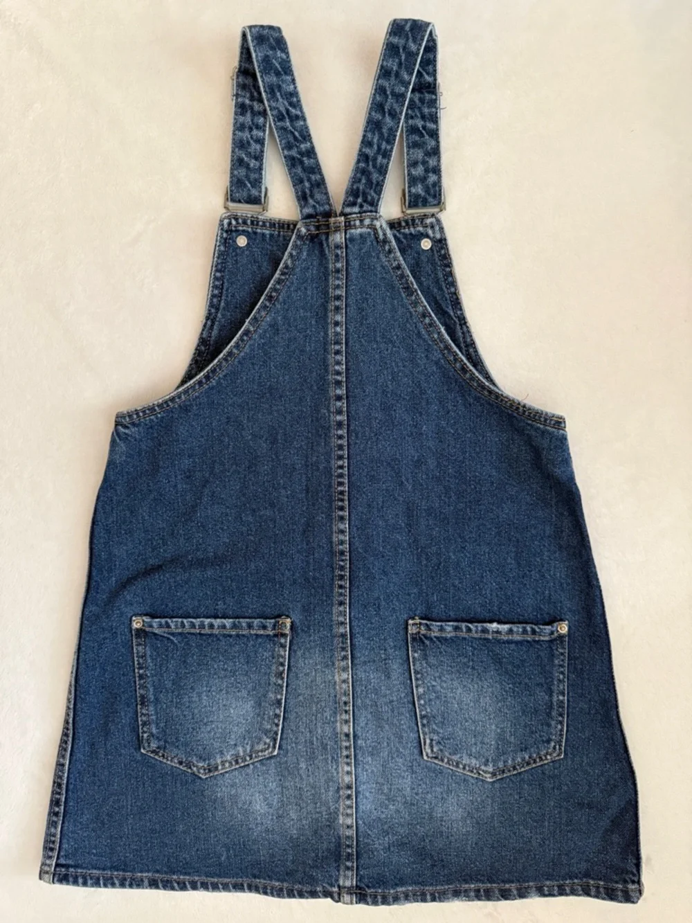 Zara | Dungaree Denim Button Front Overall Jean Jumper Dress Made in Egypt (10) - Picture 8 of 15